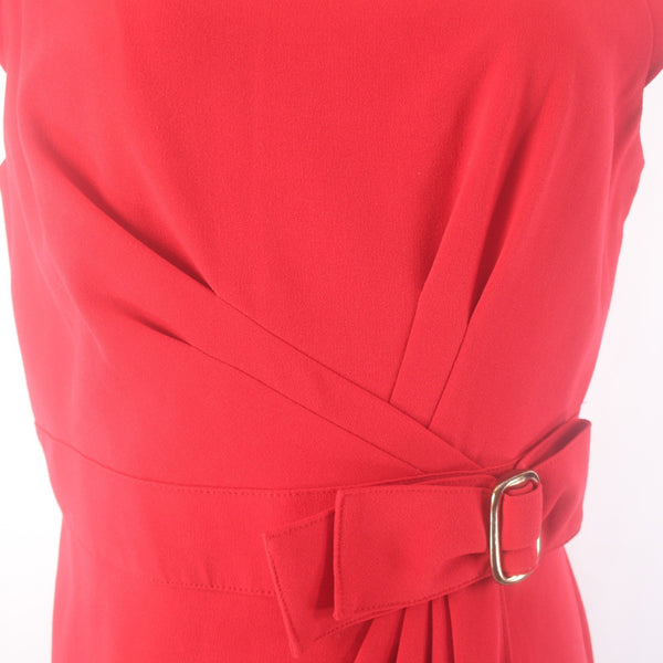 Sandra Darren Dress Sz 10 Red Gold Hardware Gathered Side Polyester Rayon Dress