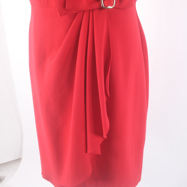 Sandra Darren Dress Sz 10 Red Gold Hardware Gathered Side Polyester Rayon Dress