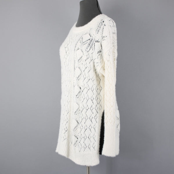 Pilcro Sz XS Supersoft Cream Ivory Open Weave Oversize Cotton Acrylic Sweater