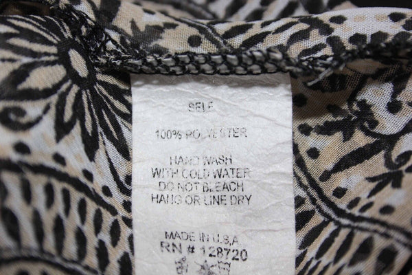 Blue Rain Sz S Black Tan White Open Back Crochet Detail Sheer Poly Top