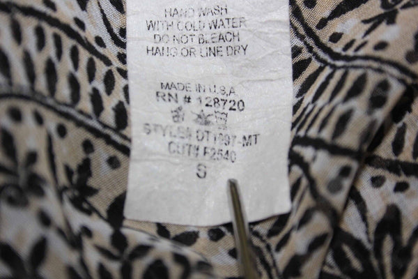 Blue Rain Sz S Black Tan White Open Back Crochet Detail Sheer Poly Top