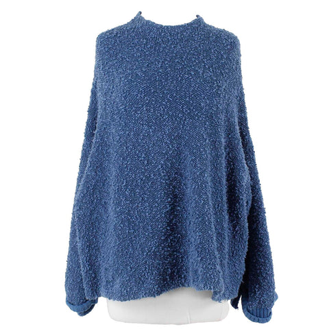 Free People Sz XS Blue Textured Long Sleeve Cotton Blend Sweater