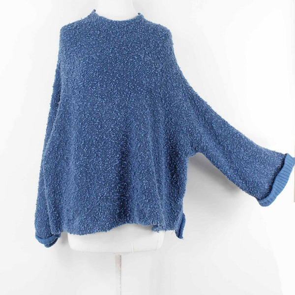 Free People Sz XS Blue Textured Long Sleeve Cotton Blend Sweater