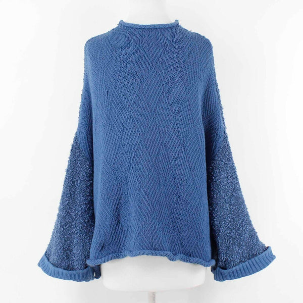 Free People Sz XS Blue Textured Long Sleeve Cotton Blend Sweater