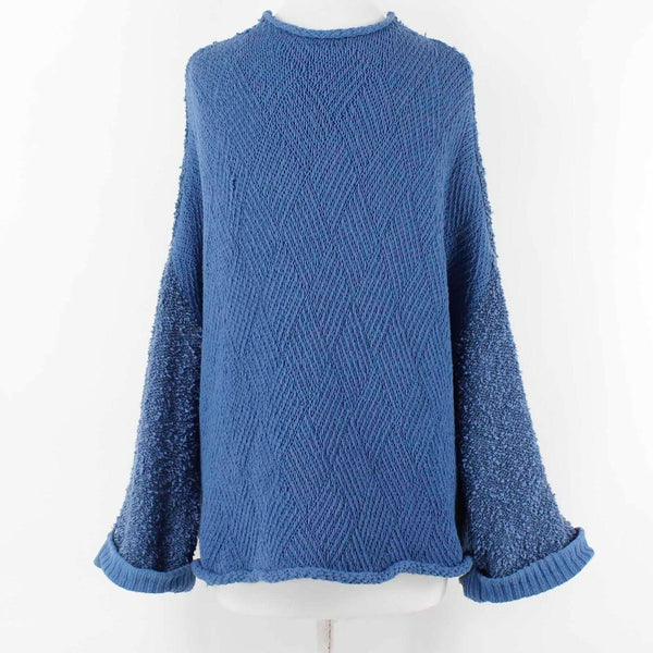 Free People Sz XS Blue Textured Long Sleeve Cotton Blend Sweater