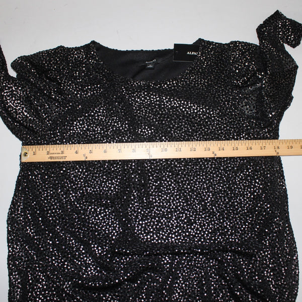 Alfani Top NEW $80 Romantic Holiday Sz M Black Silver Metallic Poly Nylon Top