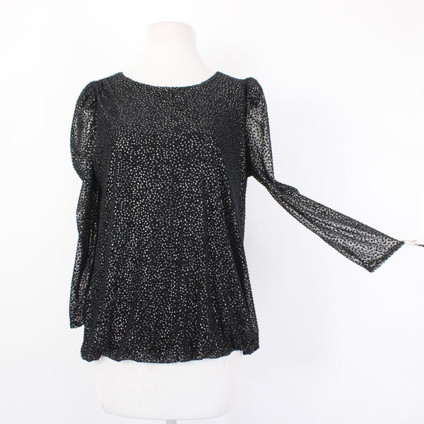 Alfani Top NEW $80 Romantic Holiday Sz M Black Silver Metallic Poly Nylon Top