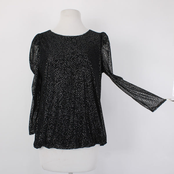 Alfani Top NEW $80 Romantic Holiday Sz M Black Silver Metallic Poly Nylon Top