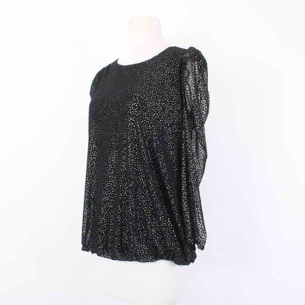 Alfani Top NEW $80 Romantic Holiday Sz M Black Silver Metallic Poly Nylon Top