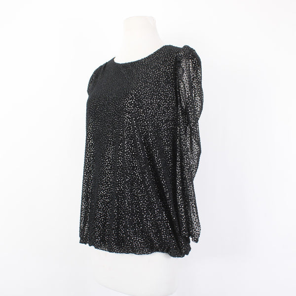 Alfani Top NEW $80 Romantic Holiday Sz M Black Silver Metallic Poly Nylon Top