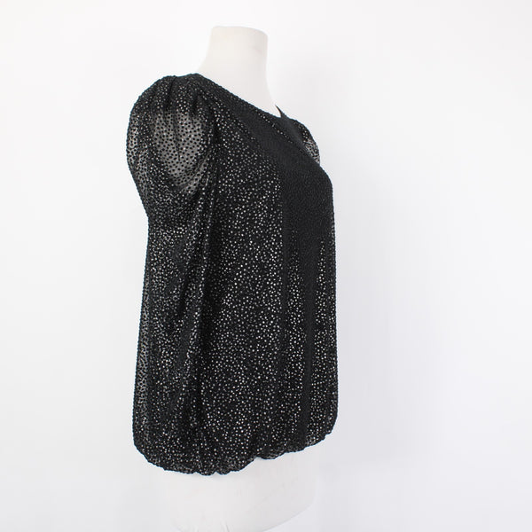 Alfani Top NEW $80 Romantic Holiday Sz M Black Silver Metallic Poly Nylon Top