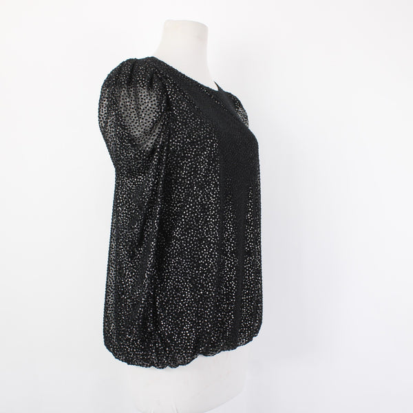Alfani Top NEW $80 Romantic Holiday Sz M Black Silver Metallic Poly Nylon Top