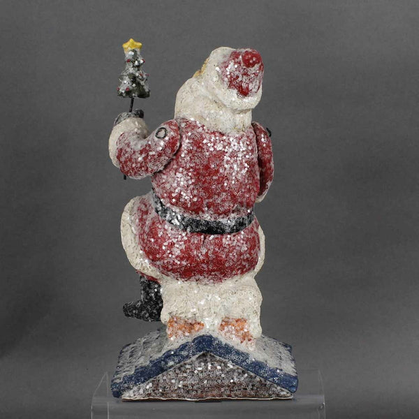 Santa On Chimney Holding Christmas Tree 10" Stocking Hanger