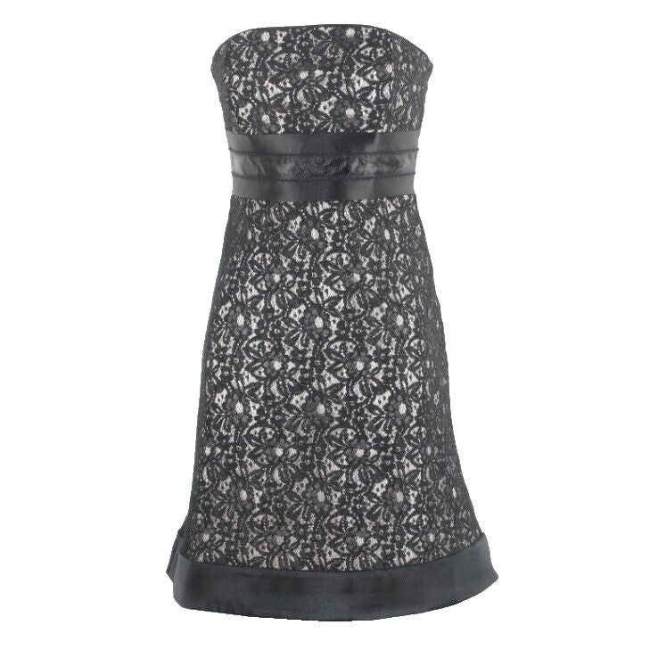 White House Black Market Sz 4 Black Cream Lace Overlay Nylon Blend Dress