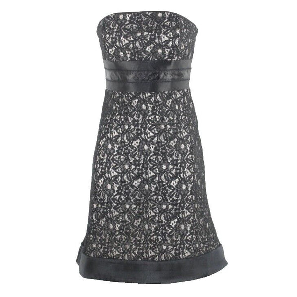 White House Black Market Sz 4 Black Cream Lace Overlay Nylon Blend Dress