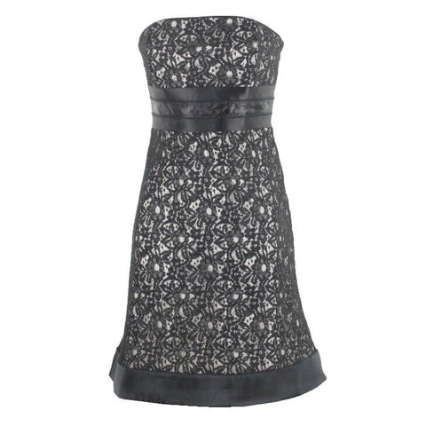 White House Black Market Sz 4 Black Cream Lace Overlay Nylon Blend Dress