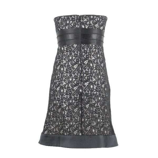 White House Black Market Sz 4 Black Cream Lace Overlay Nylon Blend Dress
