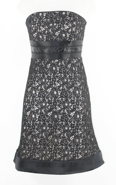 White House Black Market Sz 4 Black Cream Lace Overlay Nylon Blend Dress