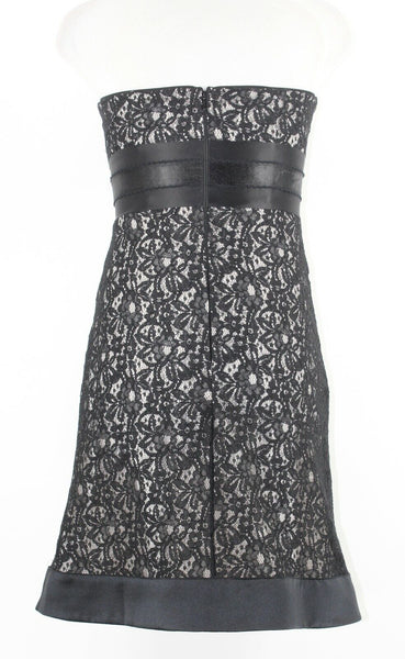 White House Black Market Sz 4 Black Cream Lace Overlay Nylon Blend Dress