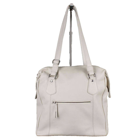 Nicoli 15 x 13 Bone Leather Zip Pockets In n Out Adjustable Straps Purse