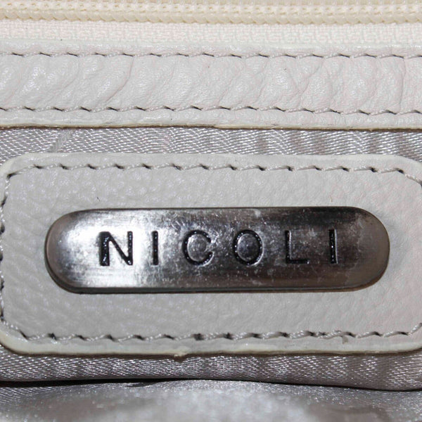 Nicoli 15 x 13 Bone Leather Zip Pockets In n Out Adjustable Straps Purse