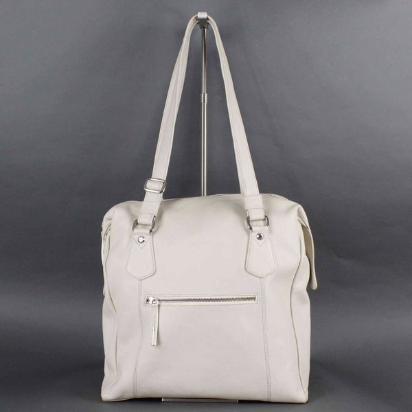 Nicoli 15 x 13 Bone Leather Zip Pockets In n Out Adjustable Straps Purse