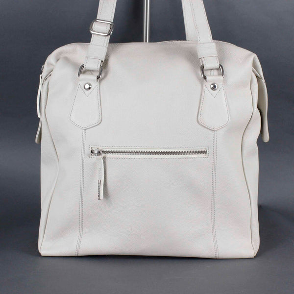 Nicoli 15 x 13 Bone Leather Zip Pockets In n Out Adjustable Straps Purse