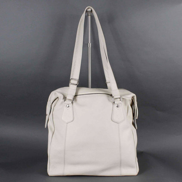 Nicoli 15 x 13 Bone Leather Zip Pockets In n Out Adjustable Straps Purse