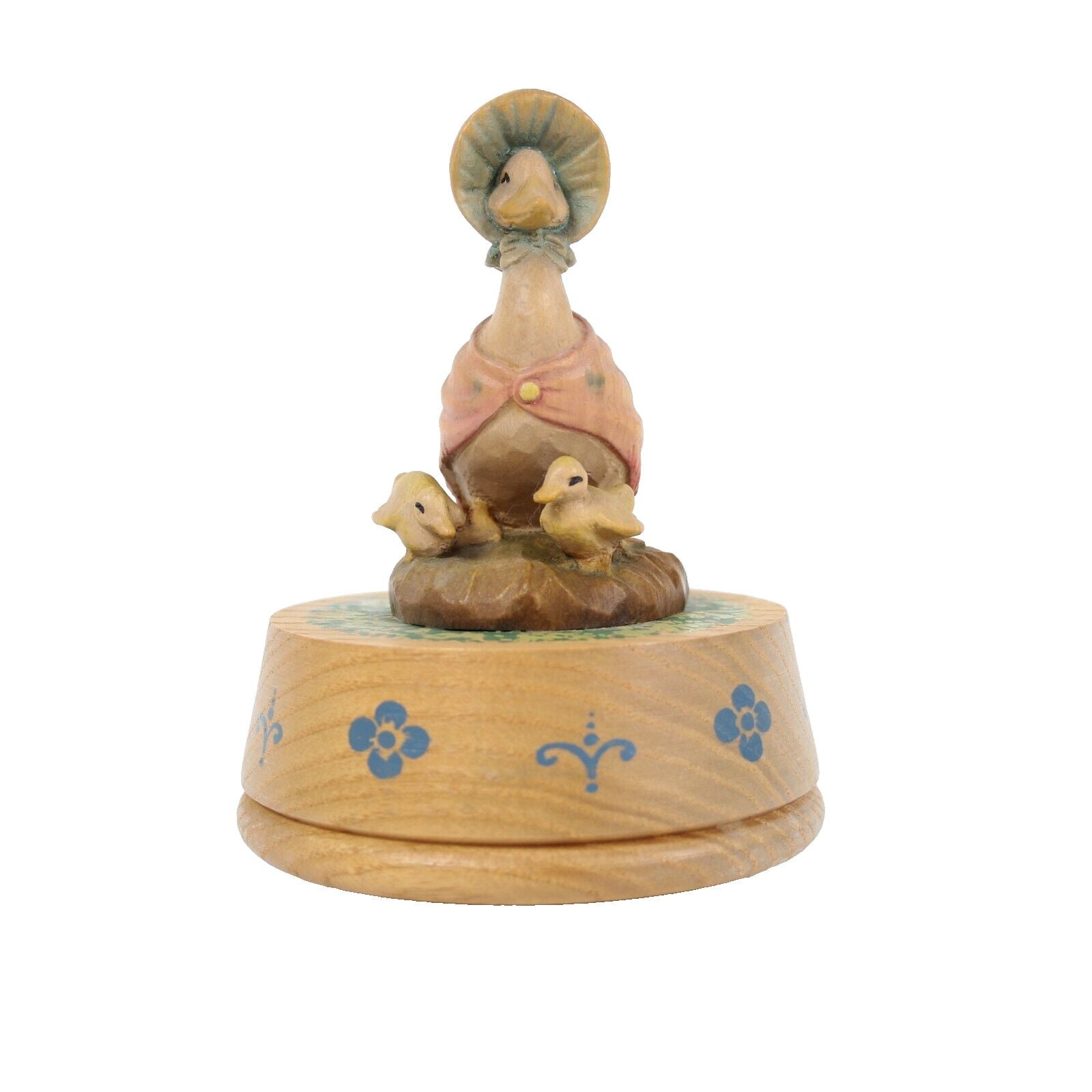 Anri Warne 79 Wood Painted Geese With Babies 4.5" Musical Figurine