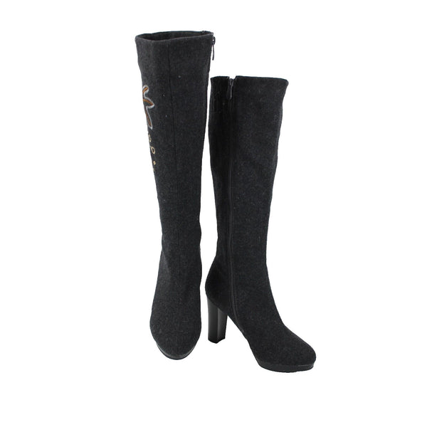Midnight Velvet Sz 8.5 M Gray Brown Leaf Design Wool Fabric 3.5" Boots