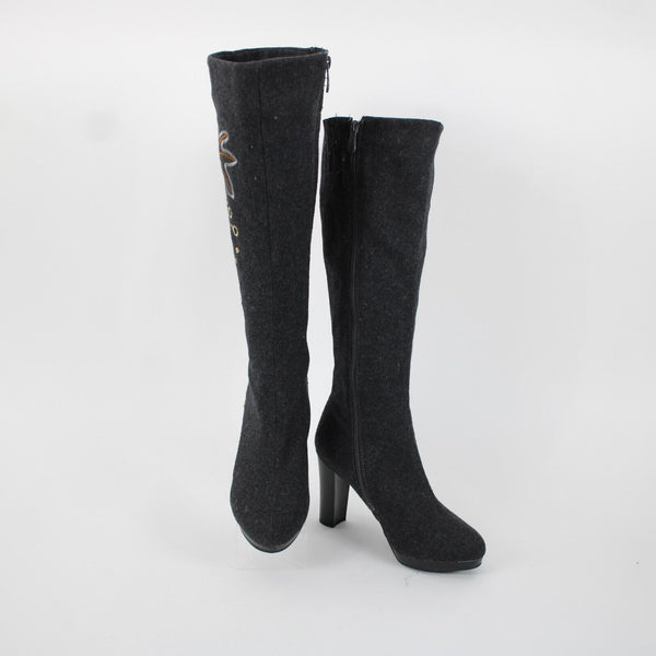 Midnight Velvet Sz 8.5 M Gray Brown Leaf Design Wool Fabric 3.5" Boots