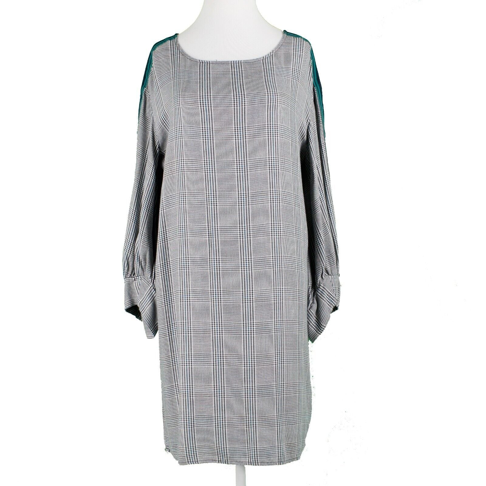 Philosophy Sz S Green Blue Multi Plaid Balloon Sleeve Rayon Acrylic Woven Dress
