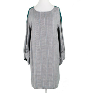 Philosophy Sz S Green Blue Multi Plaid Balloon Sleeve Rayon Acrylic Woven Dress