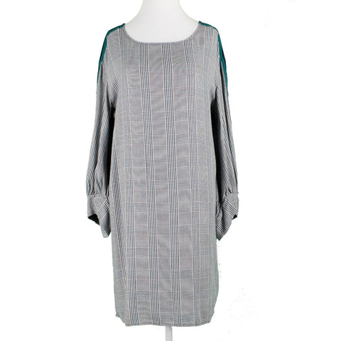 Philosophy Sz S Green Blue Multi Plaid Balloon Sleeve Rayon Acrylic Woven Dress