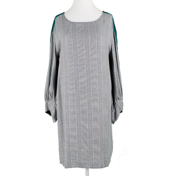 Philosophy Sz S Green Blue Multi Plaid Balloon Sleeve Rayon Acrylic Woven Dress