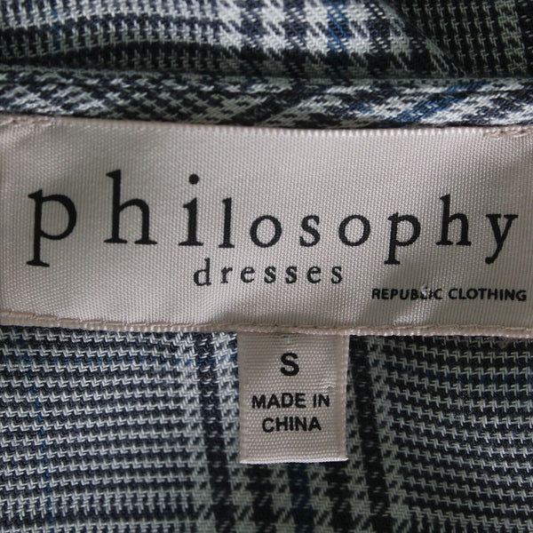 Philosophy Sz S Green Blue Multi Plaid Balloon Sleeve Rayon Acrylic Woven Dress