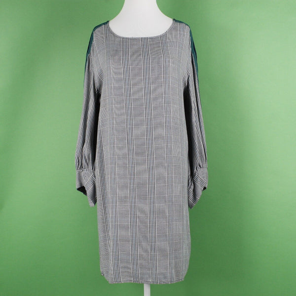 Philosophy Sz S Green Blue Multi Plaid Balloon Sleeve Rayon Acrylic Woven Dress