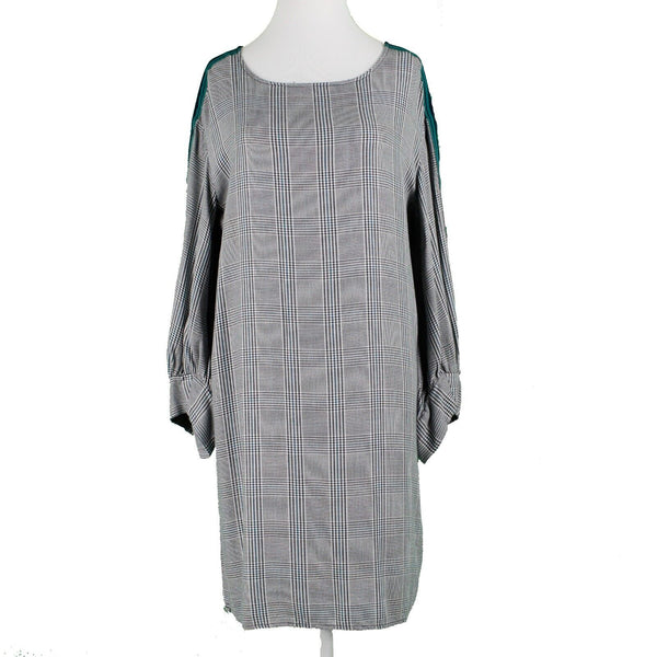 Philosophy Sz S Green Blue Multi Plaid Balloon Sleeve Rayon Acrylic Woven Dress