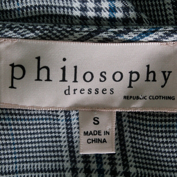 Philosophy Sz S Green Blue Multi Plaid Balloon Sleeve Rayon Acrylic Woven Dress