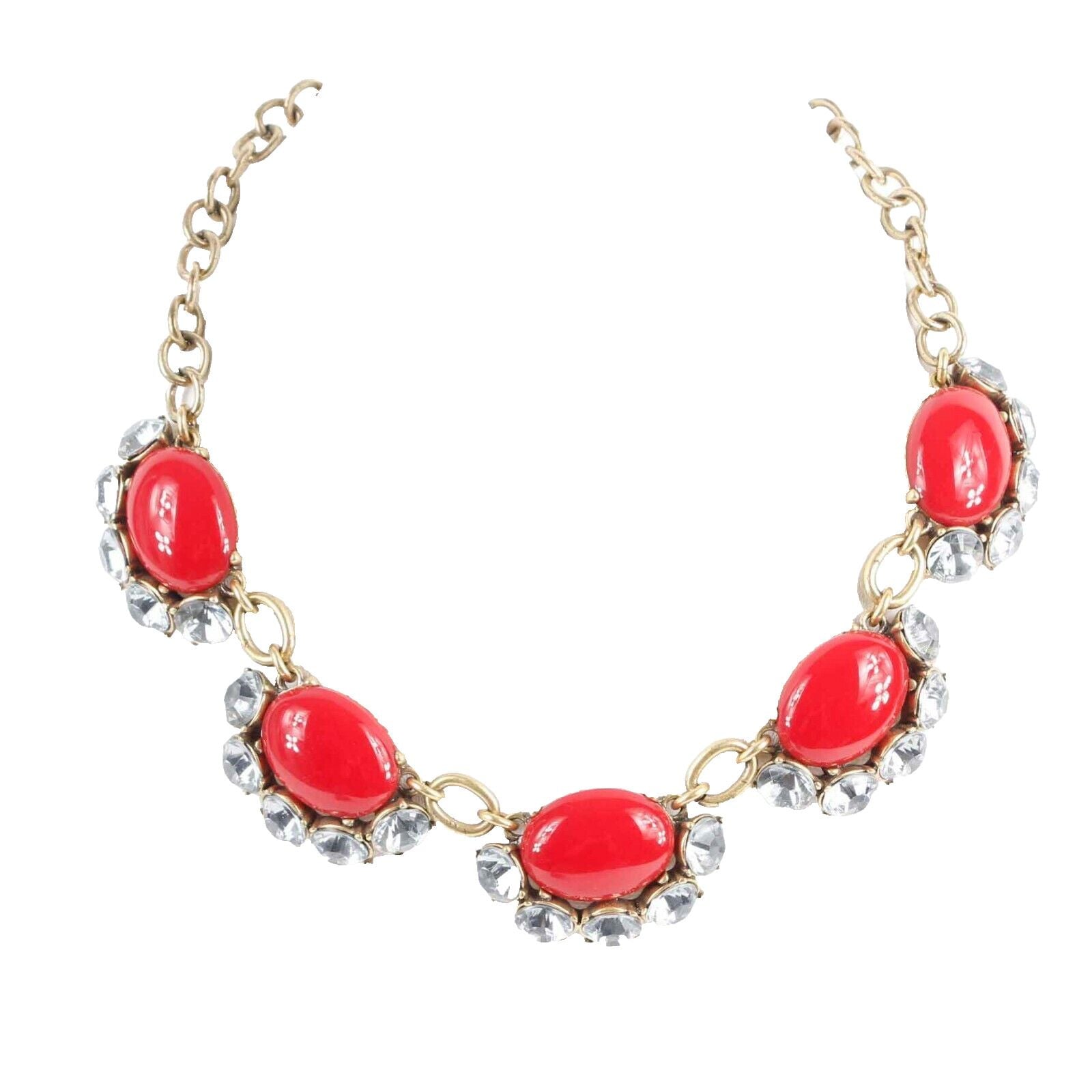 Stella & Dot Sz 19 in + 3 in Ext Red Goldtone Multi 5 Cabochon Necklace