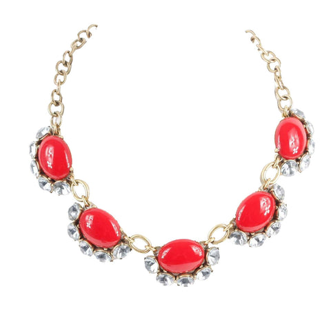 Stella & Dot Sz 19 in + 3 in Ext Red Goldtone Multi 5 Cabochon Necklace