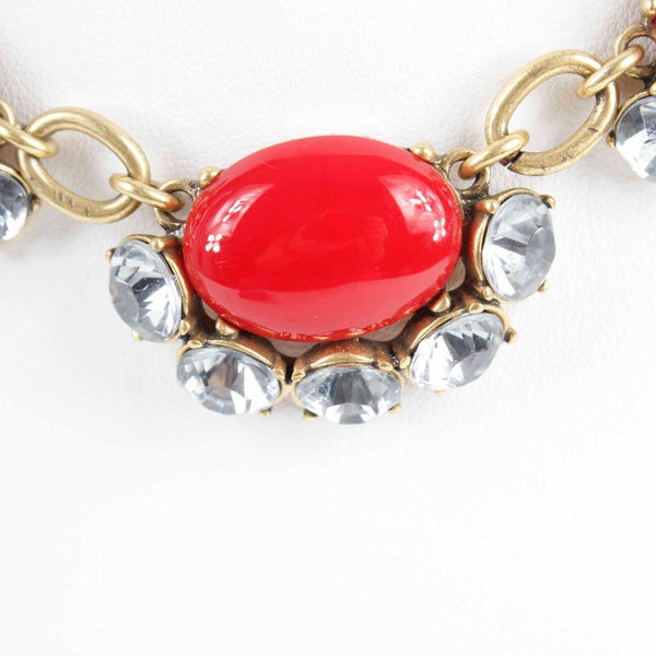 Stella & Dot Sz 19 in + 3 in Ext Red Goldtone Multi 5 Cabochon Necklace