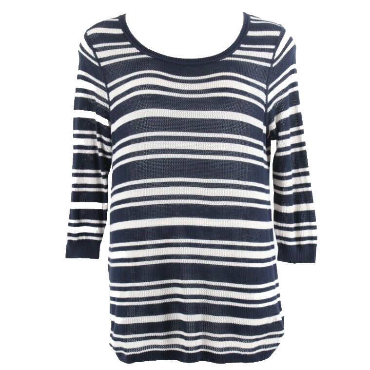 Eddie Bauer Sz 2XL Navy Blue White Open Weave Cotton Blend Sweater Top