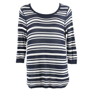 Eddie Bauer Sz 2XL Navy Blue White Open Weave Cotton Blend Sweater Top