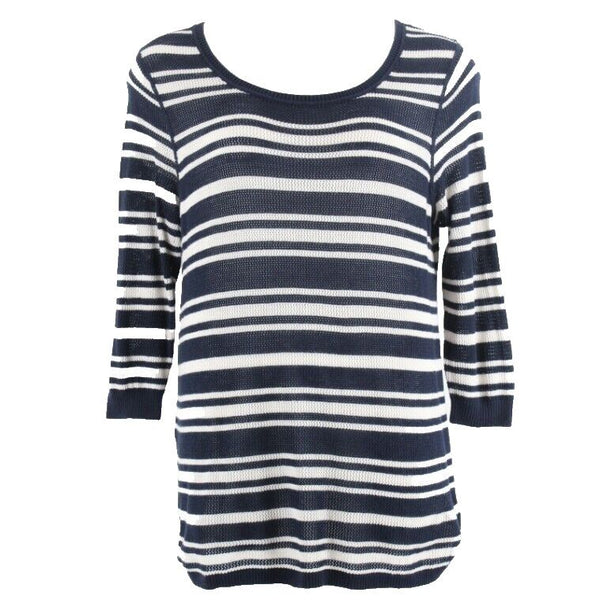 Eddie Bauer Sz 2XL Navy Blue White Open Weave Cotton Blend Sweater Top