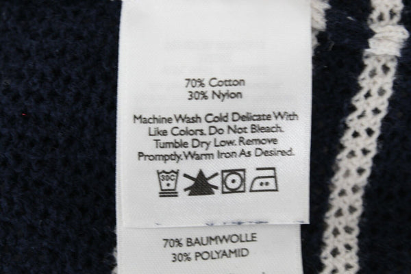 Eddie Bauer Sz 2XL Navy Blue White Open Weave Cotton Blend Sweater Top