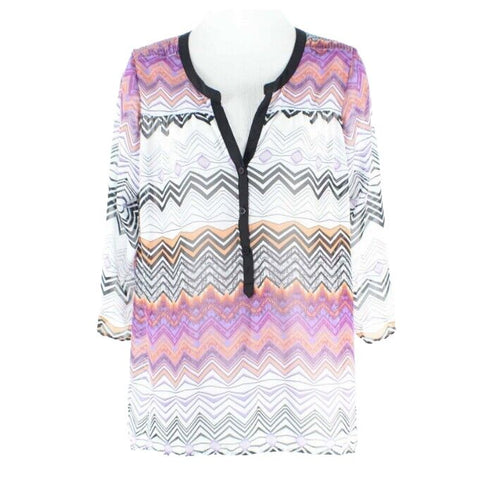 Robert Louis Sz M White Black Purple Peach Shoulder Pintuck Chiffon Top