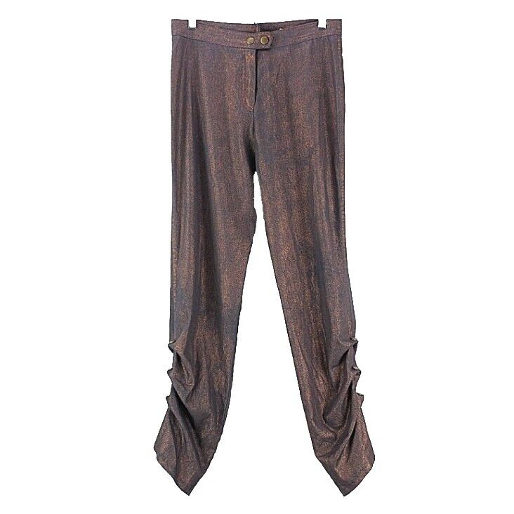 Linda Lundstrom Sz 8 x 33 Navy Copper Shimmer Cotton Blend Ruched Leg Pant