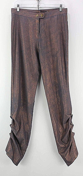 Linda Lundstrom Sz 8 x 33 Navy Copper Shimmer Cotton Blend Ruched Leg Pant