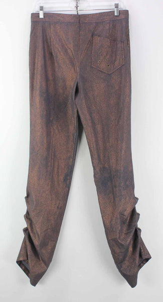 Linda Lundstrom Sz 8 x 33 Navy Copper Shimmer Cotton Blend Ruched Leg Pant